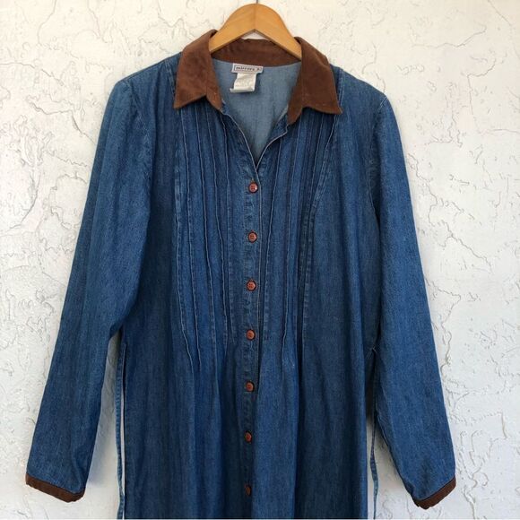 Vintage Western Blue Maxi Dress with Brown Accents - Picture 4 of 11